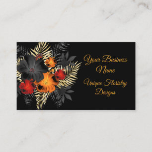 Carte De Visite Orange Rouge Noir Floral unique fleurs fleuriste