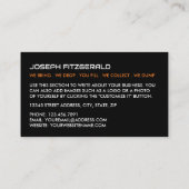 Carte De Visite Orange Rubbish Skip, Skip/Dumster Company (Dos)