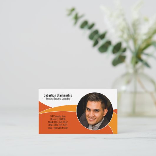 Carte De Visite Orange Security Professional Photo QR Code (Debout devant)