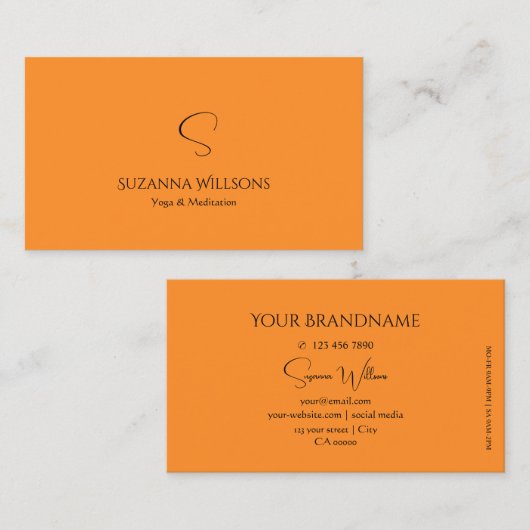 Carte De Visite Orange simple élégant avec Monogram Professional (Devant / Derrière)