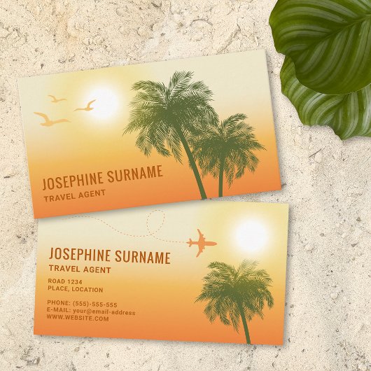 Carte De Visite Orange Sunset Tropical Palm Trees agent de voyage