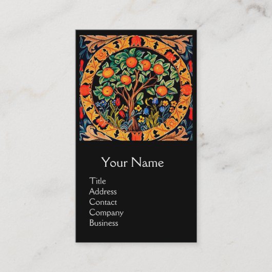 Carte De Visite ORANGE TREE, FEUILLES VERTS, FLEURS Floral Monogra (Devant)