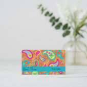 Carte De Visite Orange Turquoise Bleu Moderne Paisley Whimsy Motif (Debout devant)