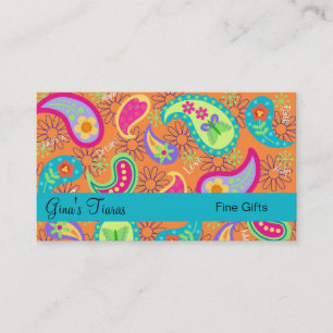 Carte De Visite Orange Turquoise Bleu Moderne Paisley Whimsy Motif