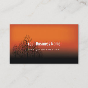 Carte de visite orange vibrant d'arbres de coucher