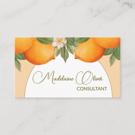 Carte De Visite Oranges Citrus Aquarelle moderne QR Code (Devant)