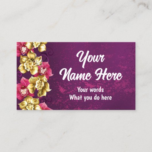 Carte De Visite Orchidée d'or sur un Arrière - plan rose (Devant)