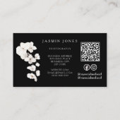 Carte De Visite Orchidée QR Code Floral Noir Blanc Moderne (Dos)
