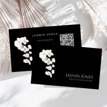 Orchidée QR Code Floral Noir Blanc Moderne
