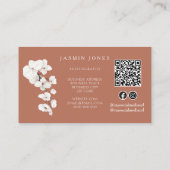 Carte De Visite Orchidées blanches en terre cuite moderne QR Code  (Dos)