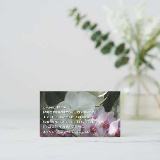 Carte De Visite Orchidées blanches et violettes (Debout devant)