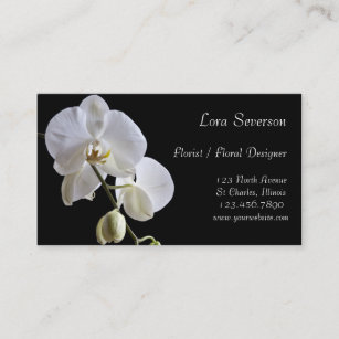 Carte De Visite Orchidées blanches sur le fleuriste noir 