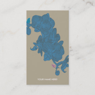CARTE DE VISITE ORCHIDÉES ET PAPILLONS SABLE BLEU