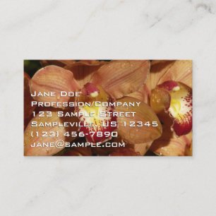 Carte De Visite Orchidées pêche avec fleurs à gouttes de pluie