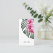 Carte De Visite Orchidées roses chaudes sur Monstera Tropical Bota (Debout devant)