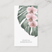 Carte De Visite Orchidées roses sur Monstera Tropical Botanical (Devant)