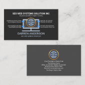 Carte De Visite Ordinateur de bureau Gray Placard Web SEO Technolo (Devant / Derrière)
