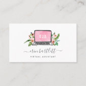 Carte De Visite Ordinateur portable Floral | Assistant virtuel (Devant)