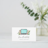 Carte De Visite Ordinateur portable Floral | Assistant virtuel (Debout devant)
