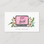 Carte De Visite Ordinateur portable Floral | Assistant virtuel (Devant)