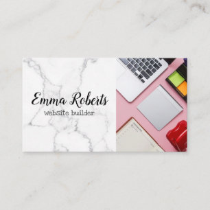 Carte De Visite Ordinateur portable rose femme travail de bureau c