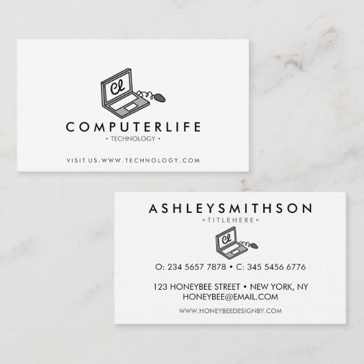 Carte De Visite Ordinateur portable technicien informatique techno (Devant / Derrière)