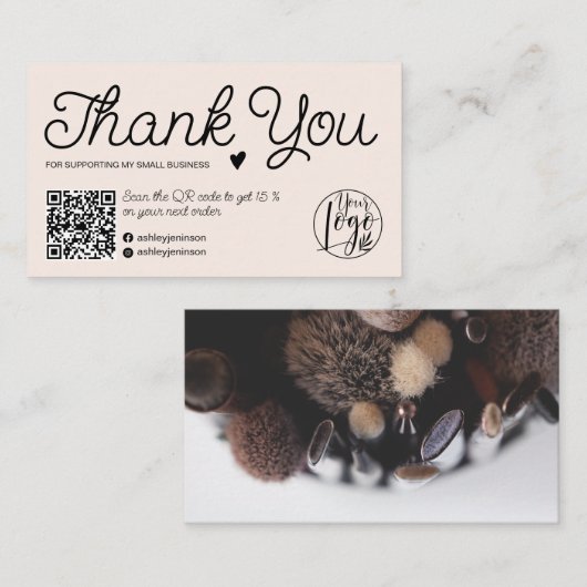 Carte De Visite Ordre rose moderne merci Qr code photo (Devant / Derrière)