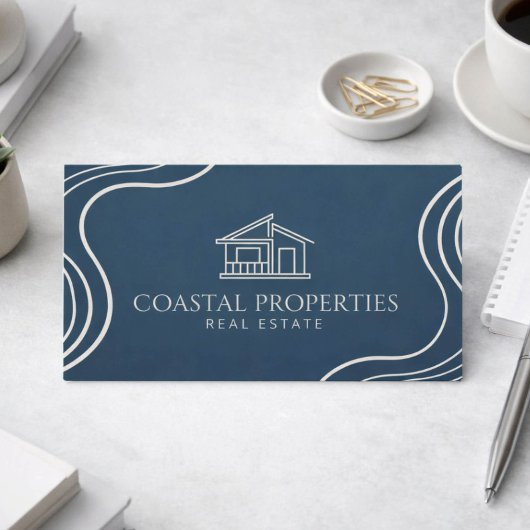Carte De Visite Organic Modern Real Estate Navy Blue Minimalist