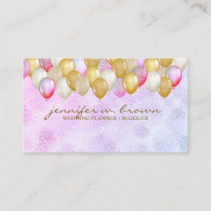 Carte De Visite Organisateur de fête à ballons or rose violet