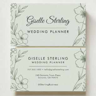 Carte De Visite Organisateur de Mariage Botanique Vert Sauge Moder