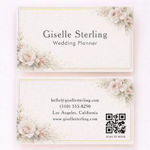 Carte De Visite Organisateur de Mariage Code QR Floral Neutre