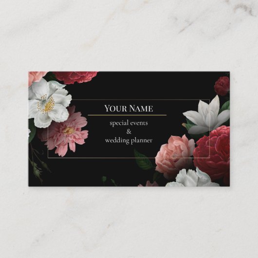 Carte De Visite Organisatrice de mariage événementiel floral sombr (Devant)