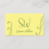 Carte De Visite Ornat chic jaune et vert moderne avec Monogramme (Devant)