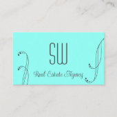 Carte De Visite Ornat Turquoise avec monogramme et photo (Devant)