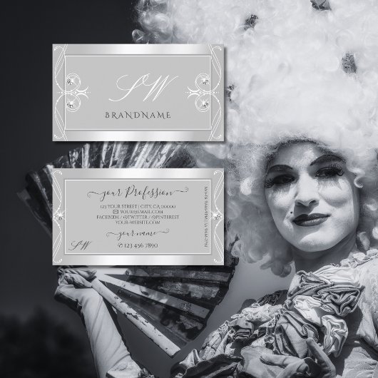 Carte De Visite Ornate Argent Clair Gris Épargne Bijoux Initiales