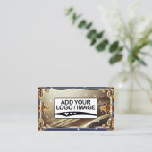 Carte De Visite Ornate or noir bleu royal avec logo (Debout devant)