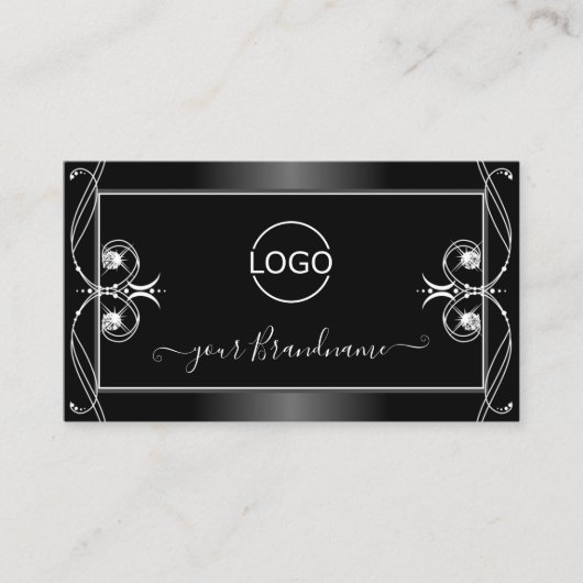 Carte De Visite Orné noir et blanc brillant Diamants ajouter logo (Devant)