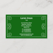 Carte De Visite Ornement - Blanc sur Vert 006600 (Dos)
