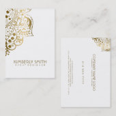 Carte De Visite Ornement Floral Blanc Et Or (Devant / Derrière)