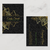 Carte De Visite Ornement Floral Noir Damas Or (Devant / Derrière)