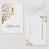 Carte De Visite Ornement Floral Or (Devant / Derrière)