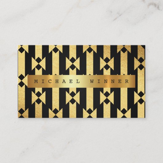 Carte De Visite Ornement géométrique Art Déco Vip Golden Black Foi (Devant)
