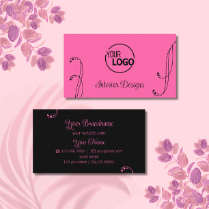 Carte De Visite Ornement moderne rose et noir avec logo