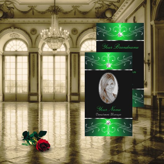 Carte De Visite Ornement noir vert remarquable Ajouter photo