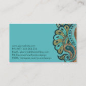 Carte De Visite Ornement Turquoise Green et Gold Paisley (Dos)