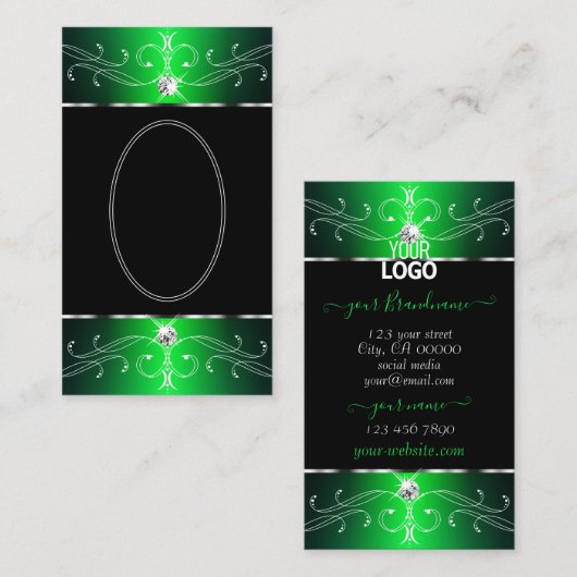Carte De Visite Ornements noir vert chatoyant avec logo (Devant / Derrière)