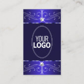 Carte De Visite Ornements Royal Bleu élégant avec logo Chic (Devant)