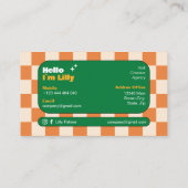 Carte De Visite Oronge Jaune Vert Retro Checkerboard Boho (Dos)