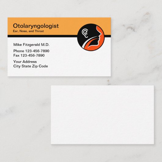 Carte De Visite Otolaryngologiste Ear Nez Throse Docteur moderne (Devant / Derrière)
