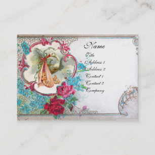 Carte De Visite OUBLIEZ MOINS STORK BABY SHOWER 2 MONOGRAM blanc